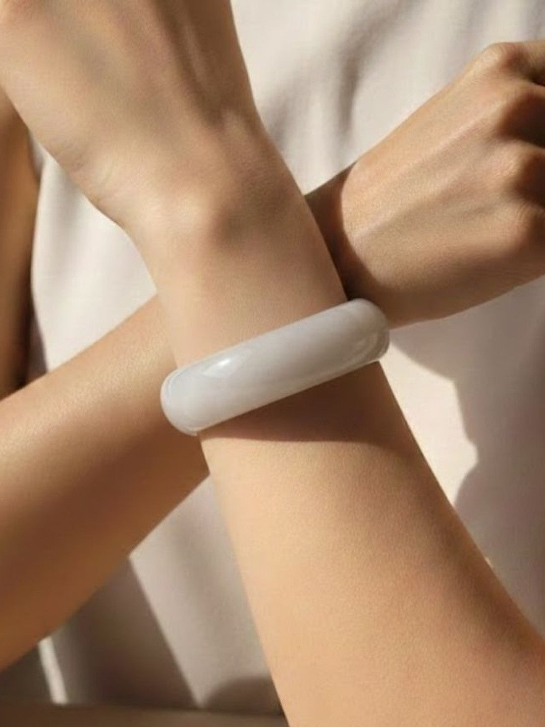 White Agate Smooth Bangle  for Women -Pair of 2