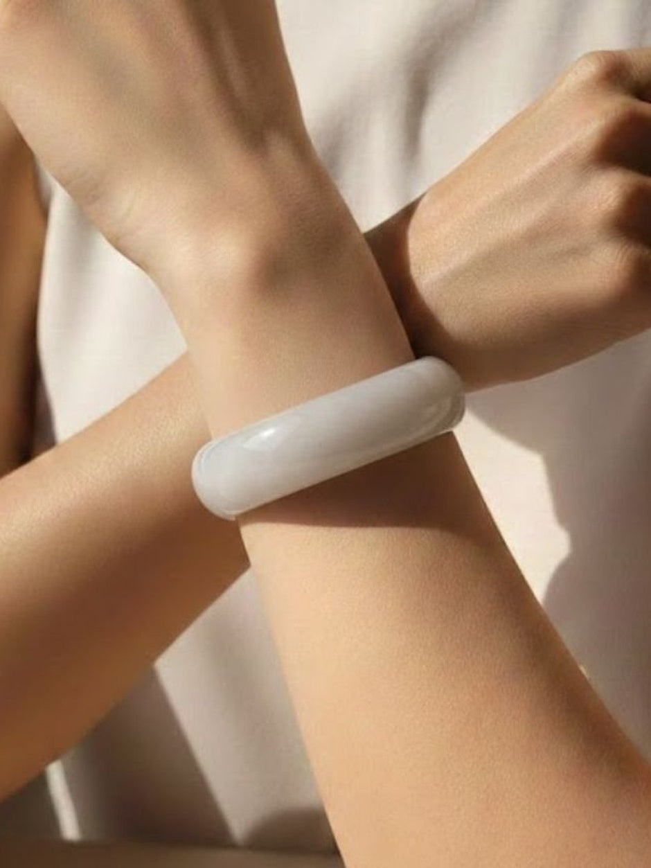 White Agate Smooth Bangle  for Women -Pair of 2