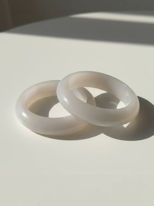 White Agate Smooth Bangle  for Women -Pair of 2