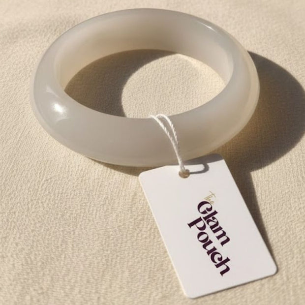 White Agate Smooth Bangle  for Women -Pair of 2