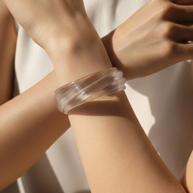Clear Resin Textured Bangles for Women - Set of 2