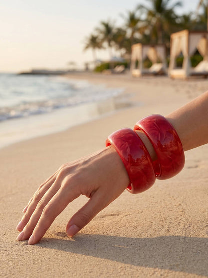 Magenta Pink Resin Sculpted Bangles for Women