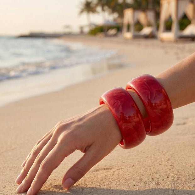 Magenta Pink Resin Sculpted Bangles for Women