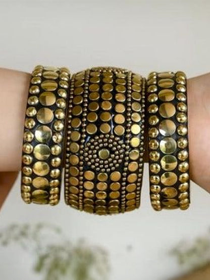Antique Gold Brass Stud Bangles Set of 3