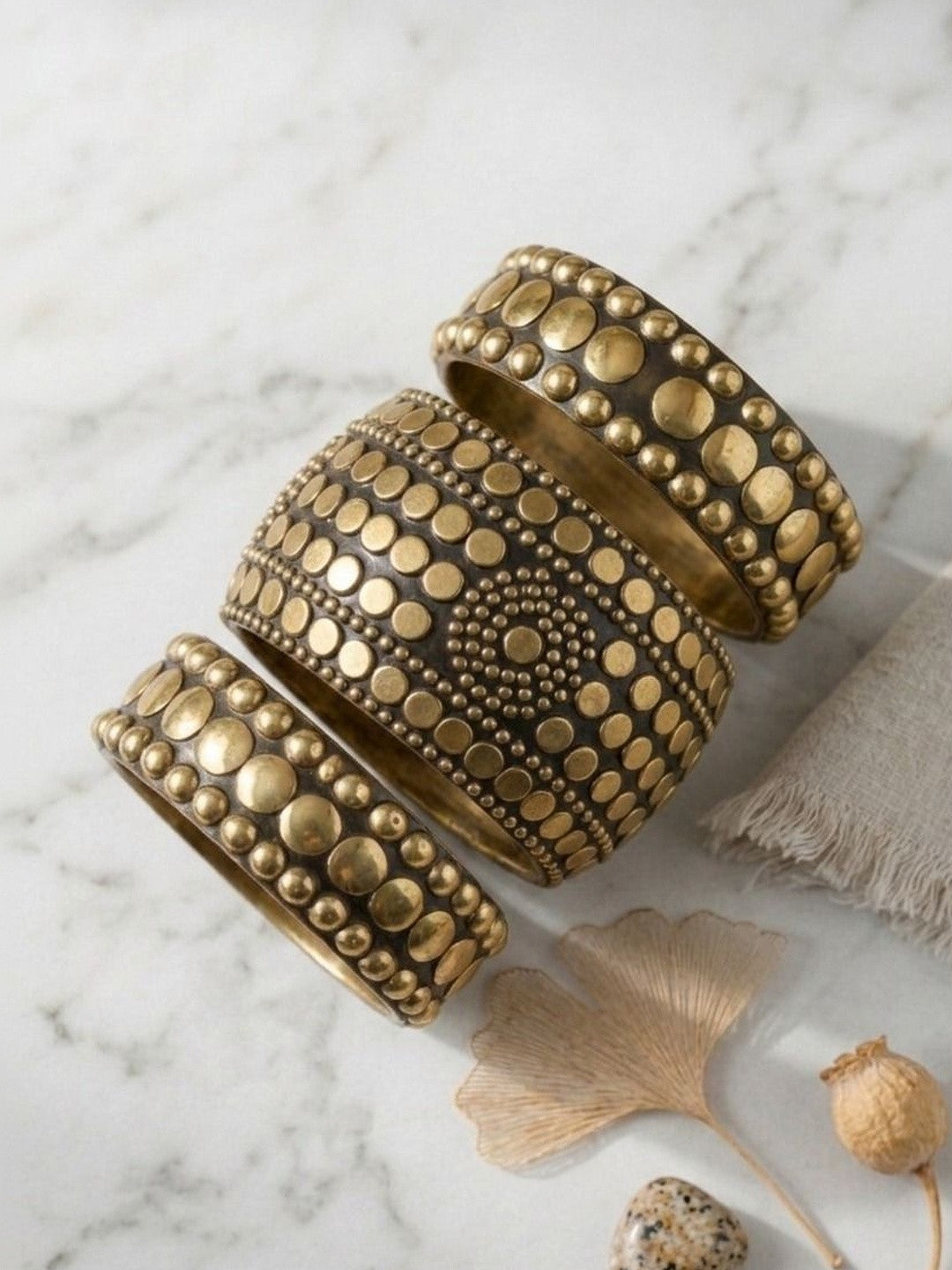 Antique Gold Brass Stud Bangles Set of 3