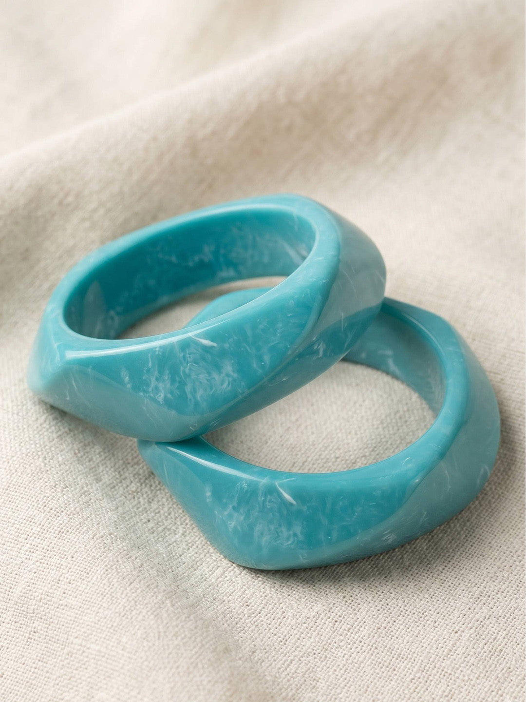 Teal Marble Resin Bangles for Women - Set of 2