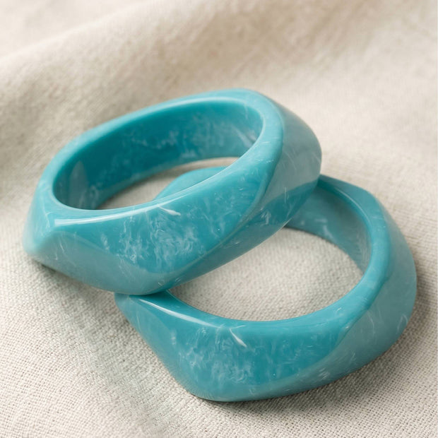 Teal Marble Resin Bangles for Women - Set of 2
