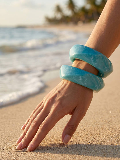 Teal Marble Resin Bangles for Women - Set of 2