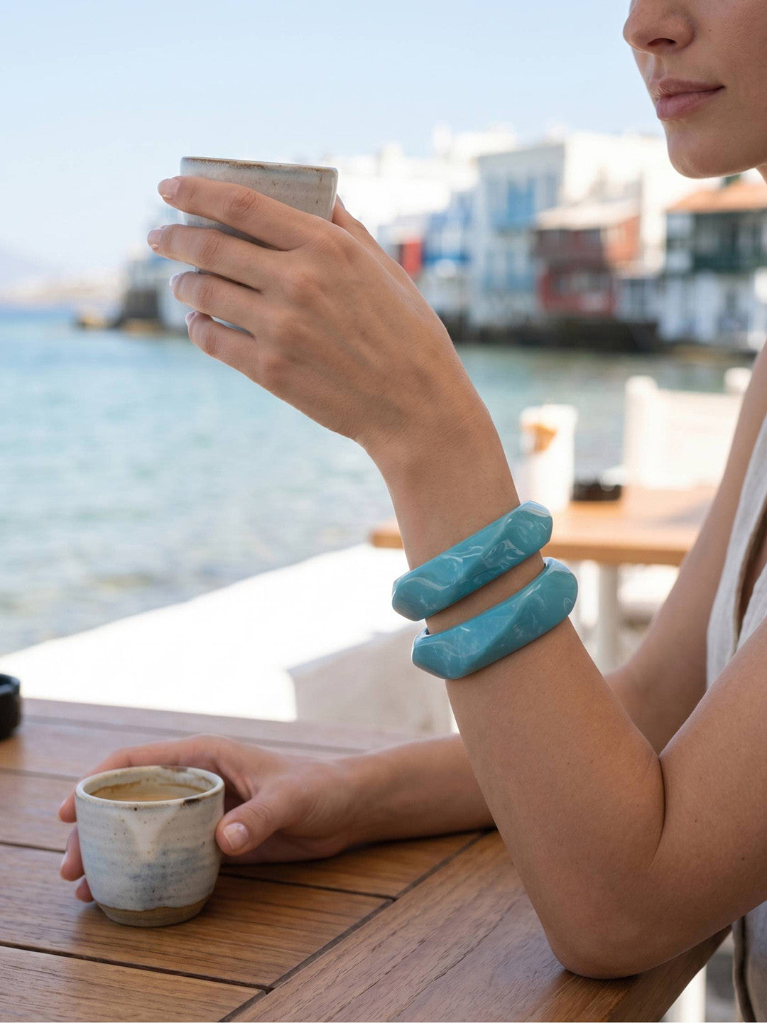 Teal Marble Resin Bangles for Women - Set of 2