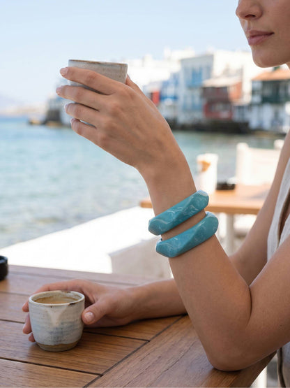 Teal Marble Resin Bangles for Women - Set of 2