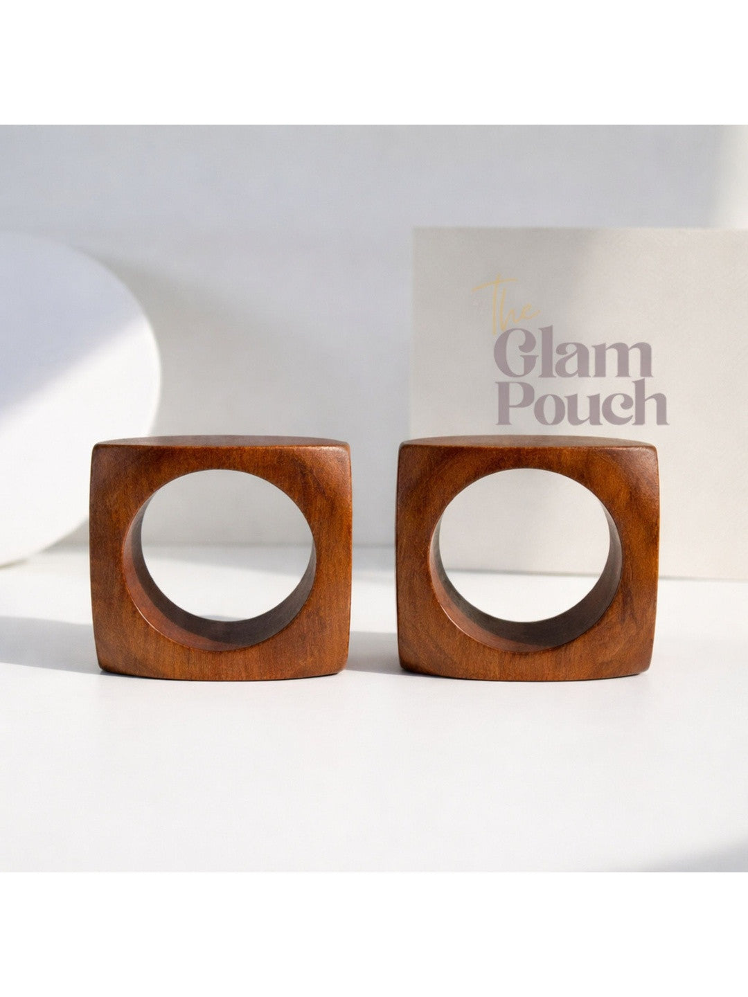 Brown Wood Square Bangle for Women - Pair of 2