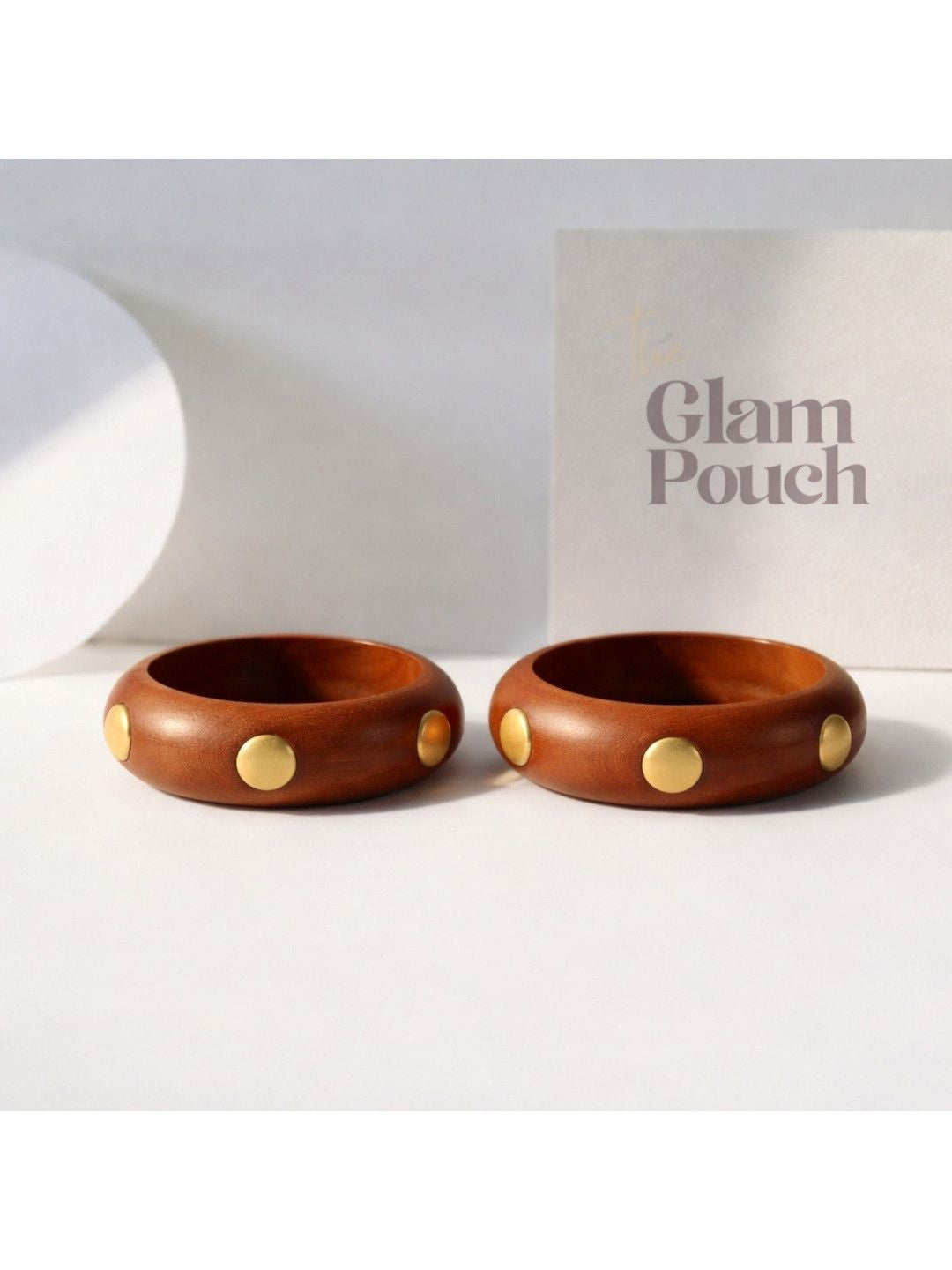 Wood Bangle with Gold-Tone Studs for Women - Pair of 2