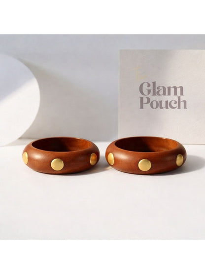 Wood Bangle with Gold-Tone Studs for Women - Pair of 2