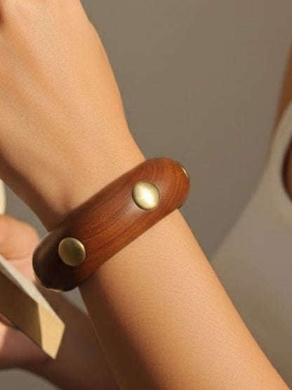 Wood Bangle with Gold-Tone Studs for Women - Pair of 2