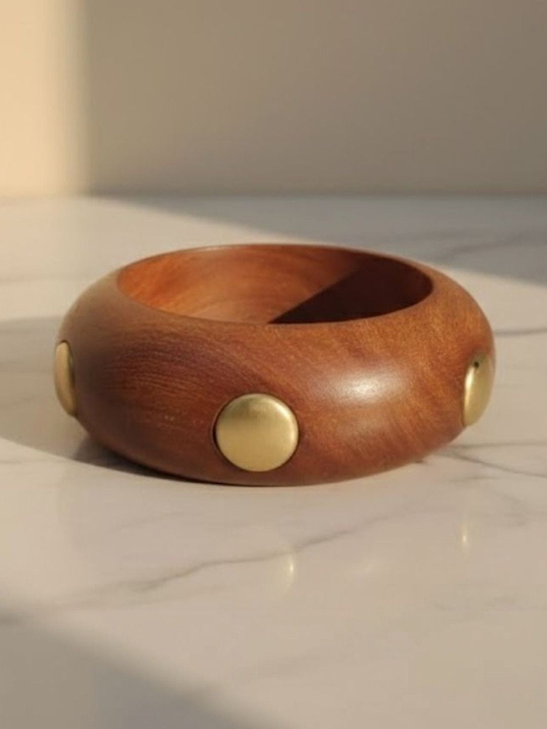 Wood Bangle with Gold-Tone Studs for Women - Pair of 2