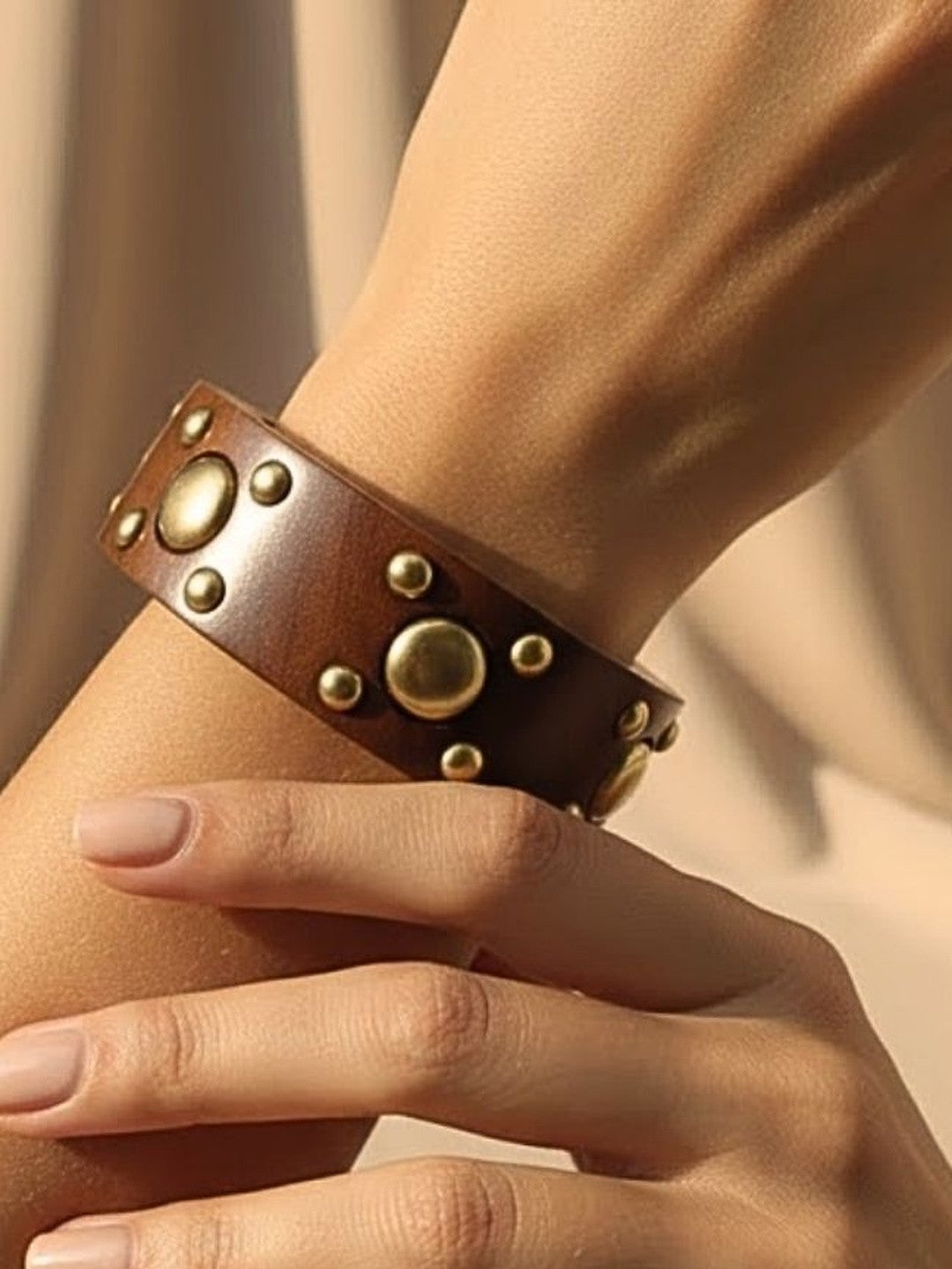 Gold-Studded Wooden Bangle for Women
