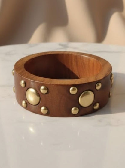 Gold-Studded Wooden Bangle for Women