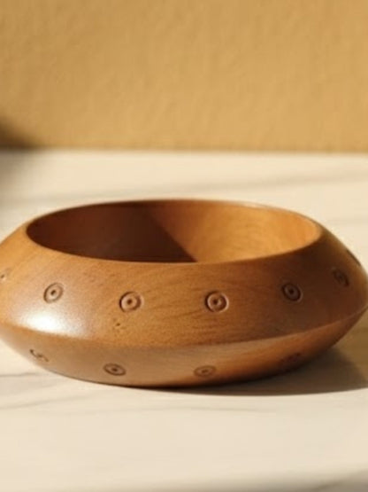 Brown Carved Wood Bangle for Women - Single piece