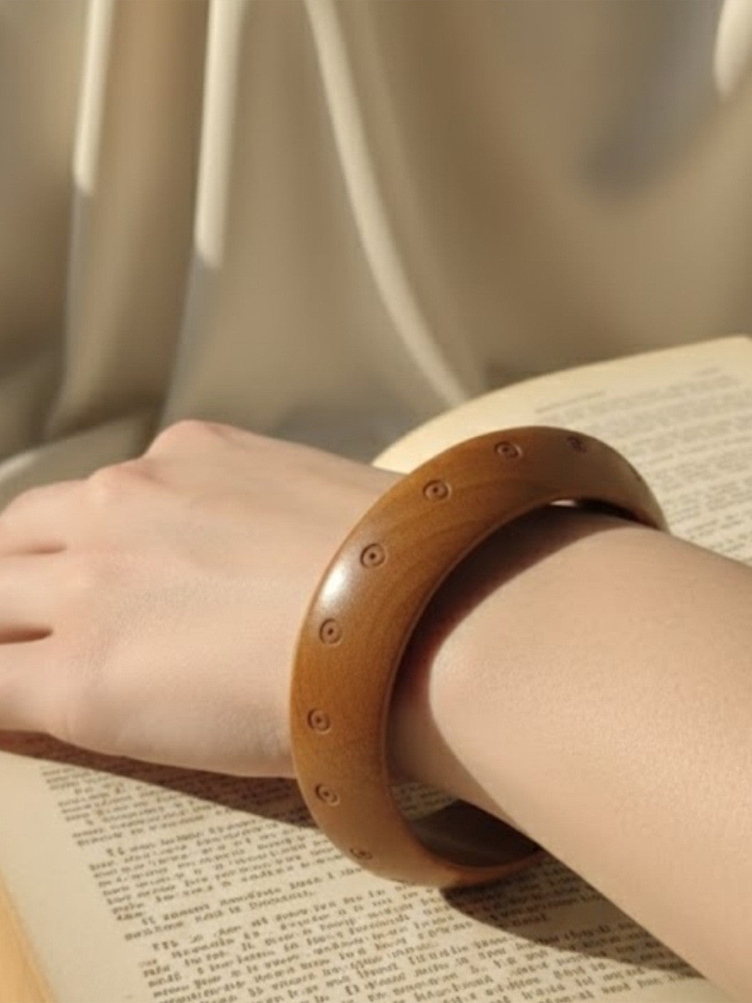Brown Carved Wood Bangle for Women - Single piece