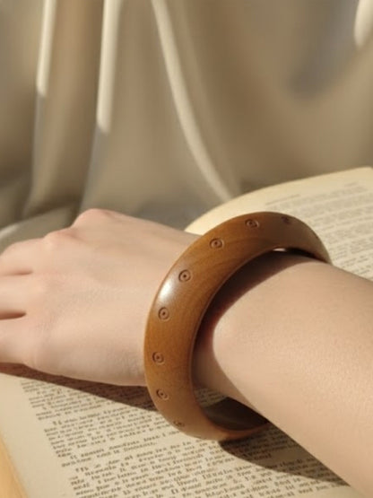 Brown Carved Wood Bangle for Women - Single piece