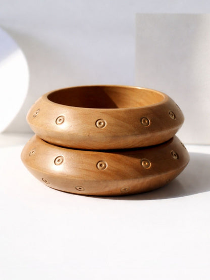 Carved Wood Bangle Kada for Women - sET OF 2