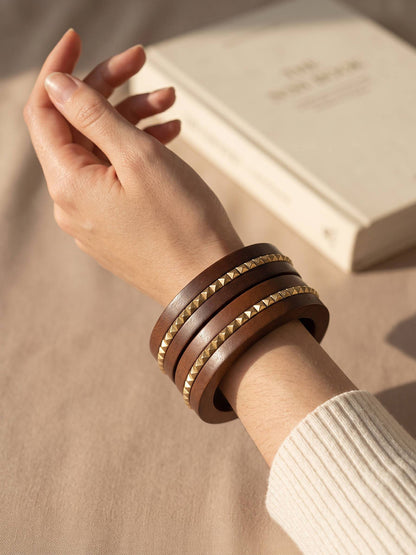 Gold-Studded Wooden Bangles for Women Set of 2