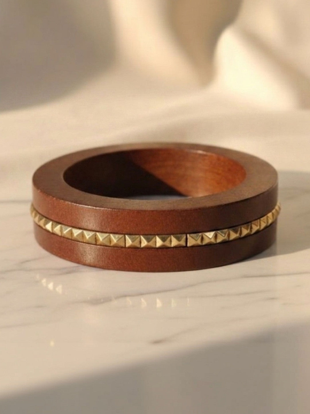 Gold-Studded Wooden Bangle for Women