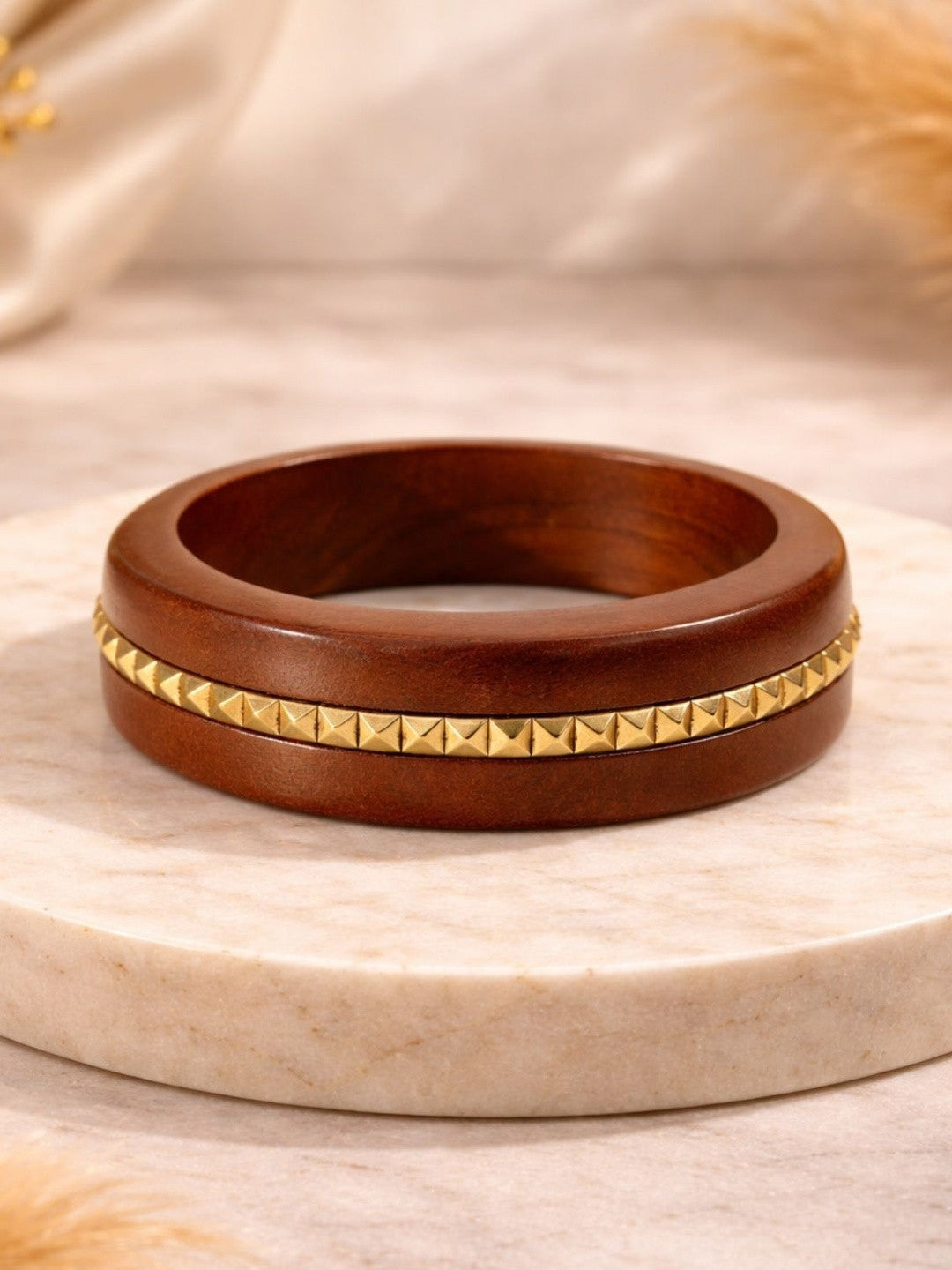 Gold-Studded Wooden Bangle for Women