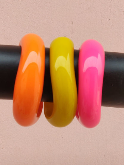 Neon Resin Chunky Bangles for Women Set of 3