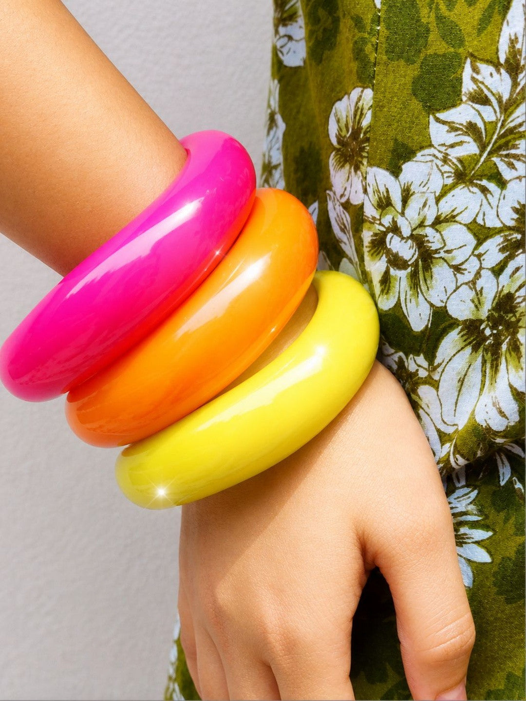 Neon Resin Chunky Bangles for Women Set of 3