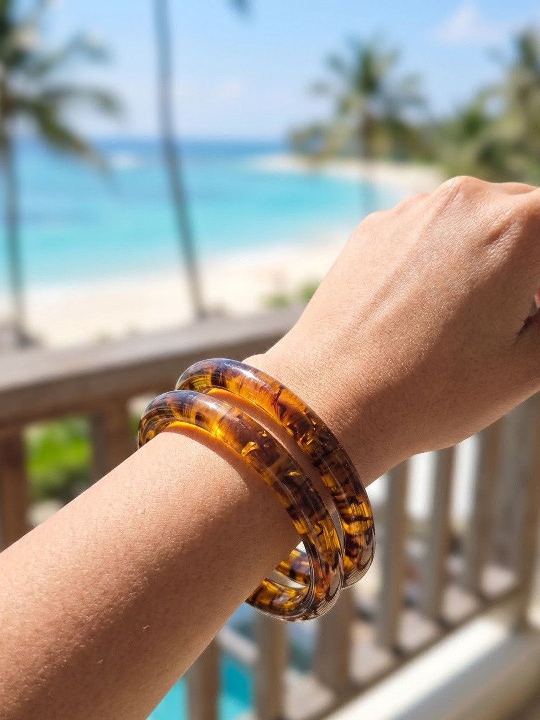 Tortoiseshell Resin Bangles for Women Set of 2