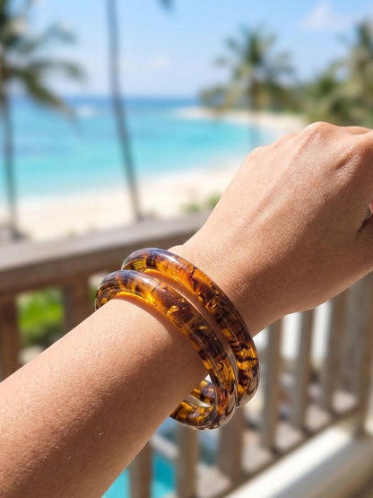 Tortoiseshell Resin Bangles for Women Set of 2