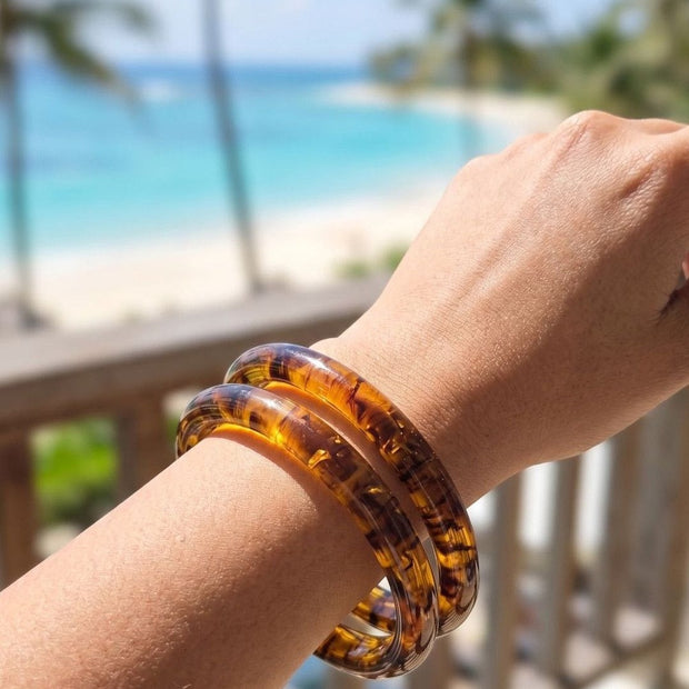 Tortoiseshell Resin Bangles for Women Set of 2