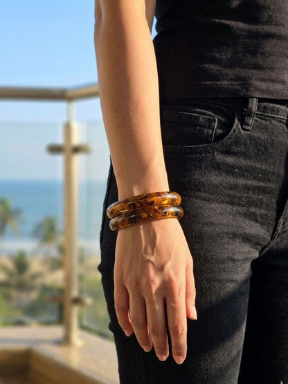 Tortoiseshell Resin Bangles for Women Set of 2