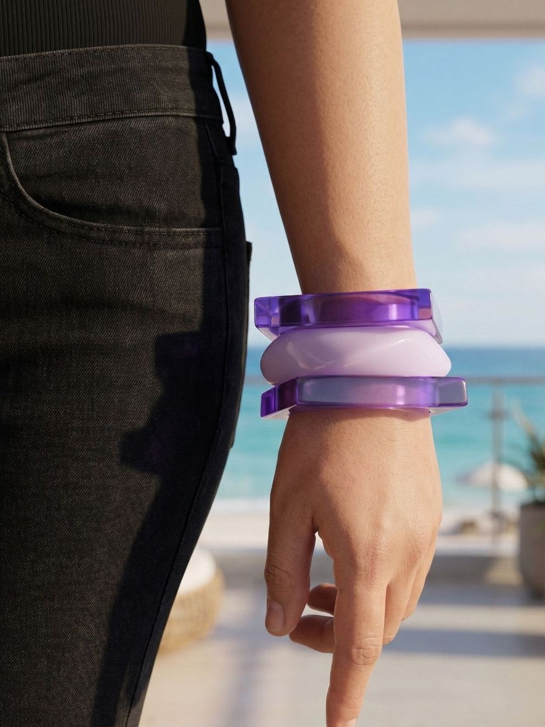 Purple Resin Bangle Set of 3 for Women