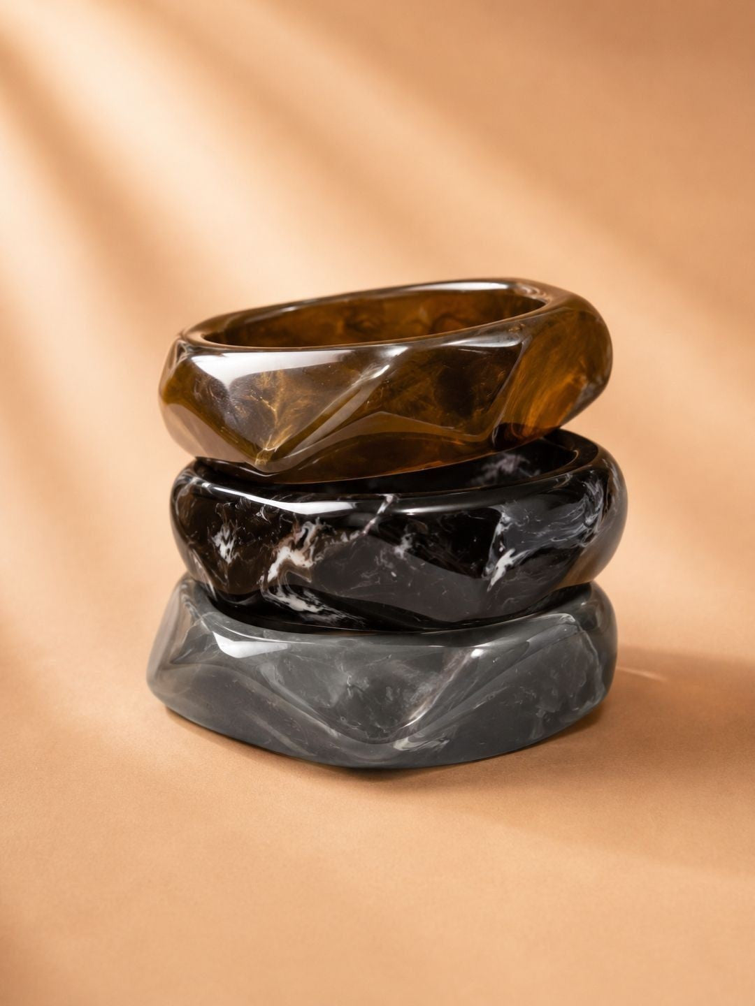 Marbled Resin Bangles for Women Set of 3