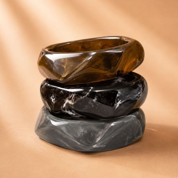 Marbled Resin Bangles for Women Set of 3