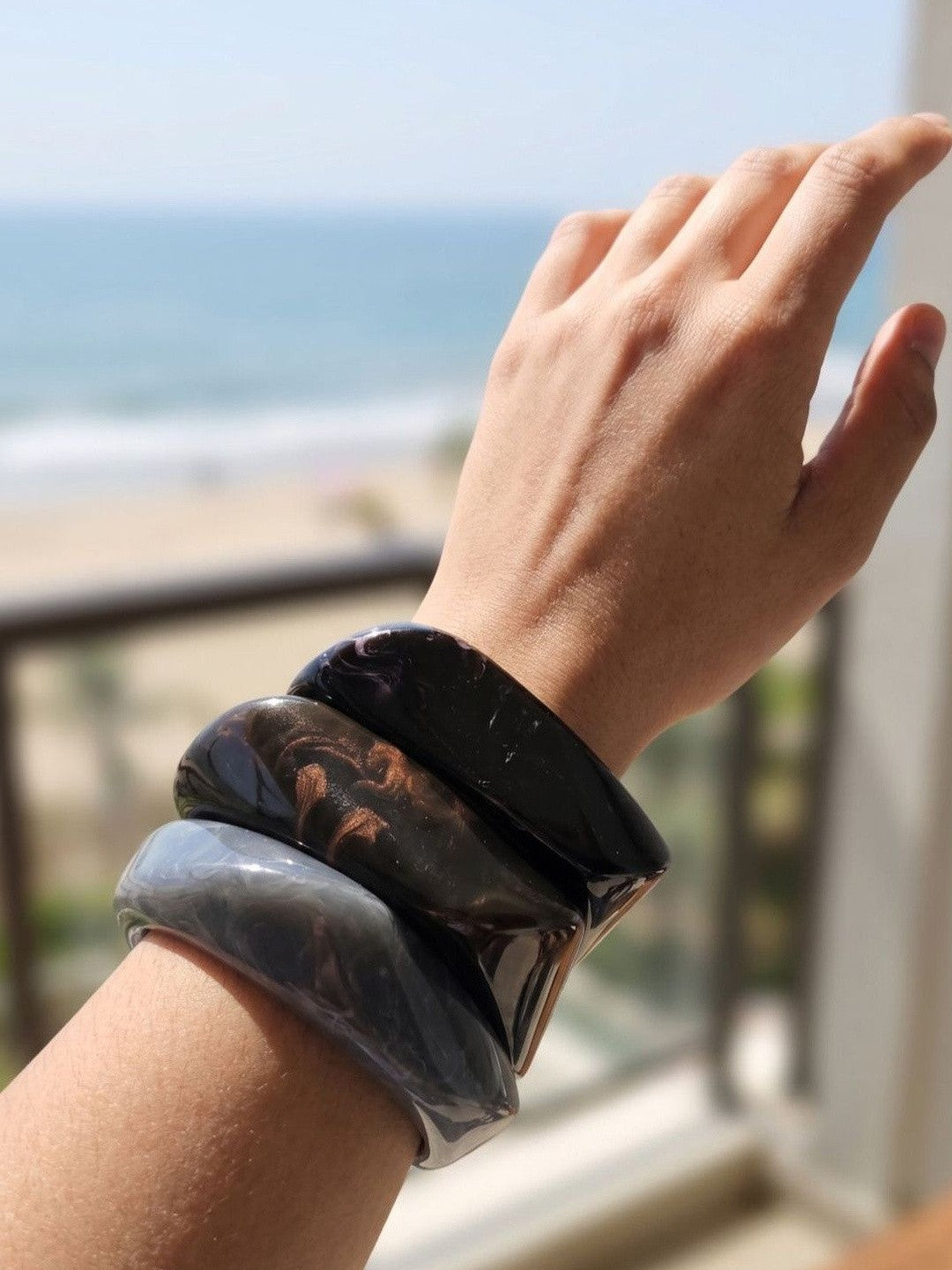 Marbled Resin Bangles for Women Set of 3