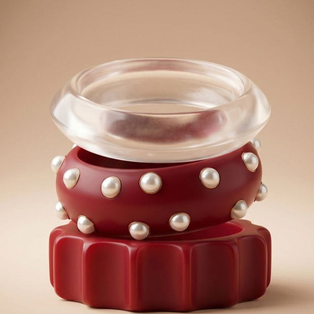 Pearl-Studded Resin Bangles Set of 3