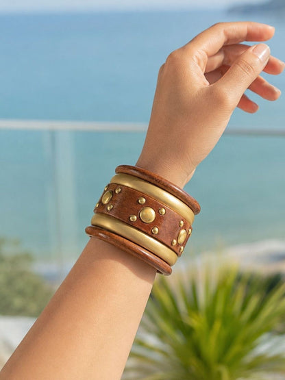 Gold-Tone Wood & Metal Stud Bangles Set of 5