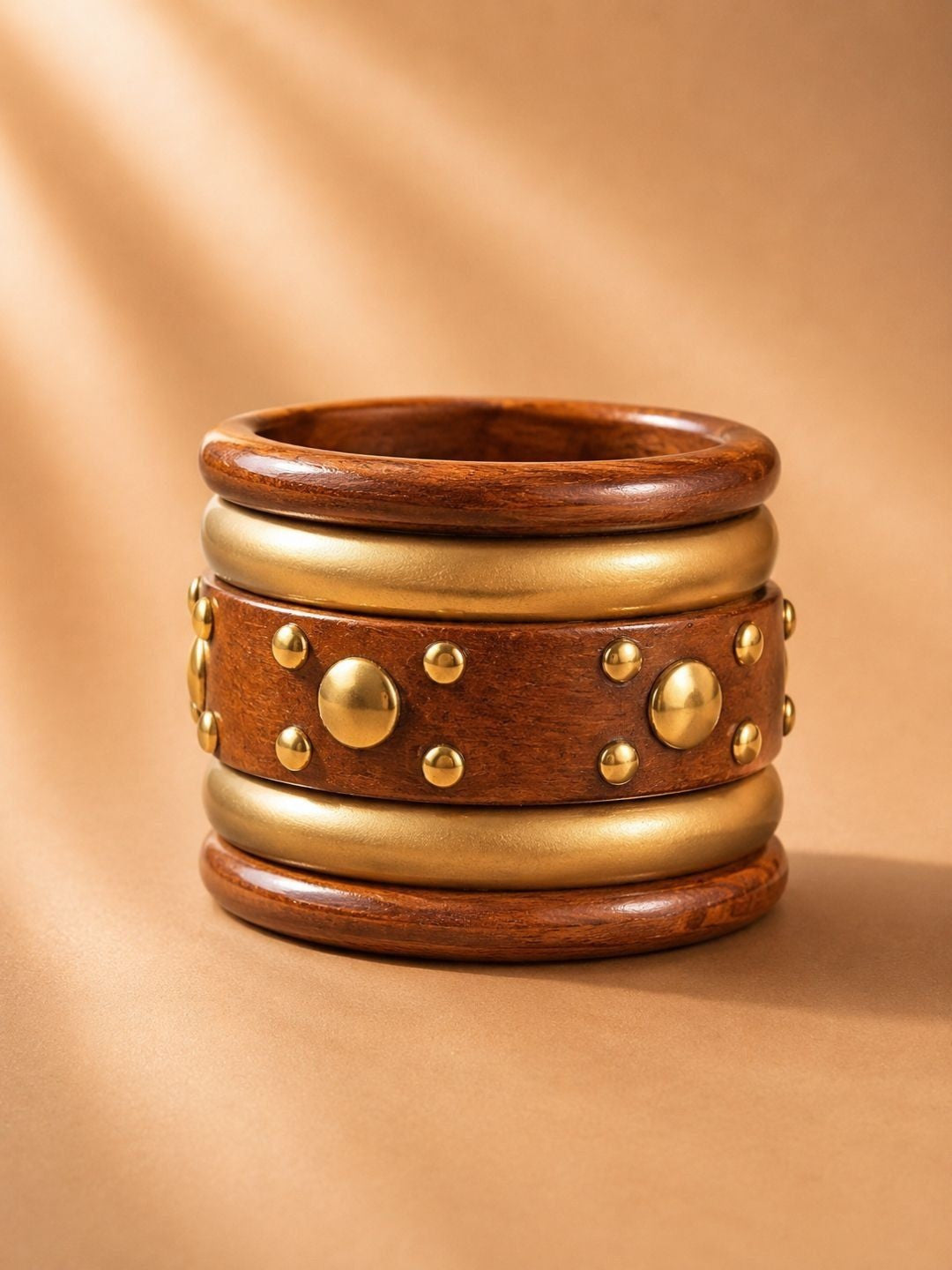 Gold-Tone Wood & Metal Stud Bangles Set of 5
