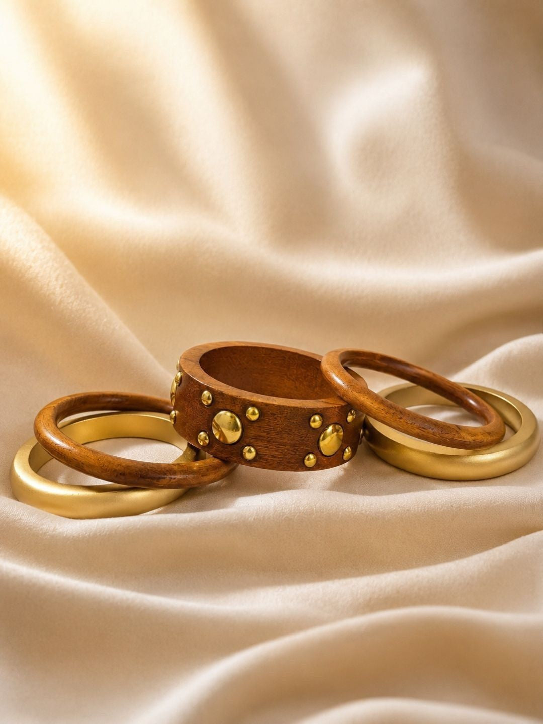 Gold-Tone Wood & Metal Stud Bangles Set of 5