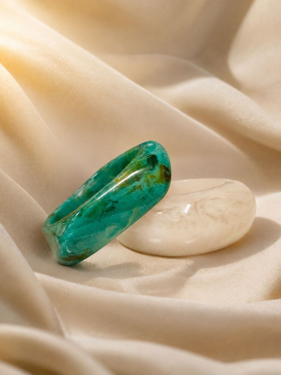 Teal & Ivory Marbled Resin Bangle Set of 2