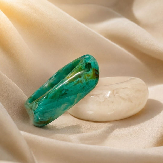 Teal & Ivory Marbled Resin Bangle Set of 2