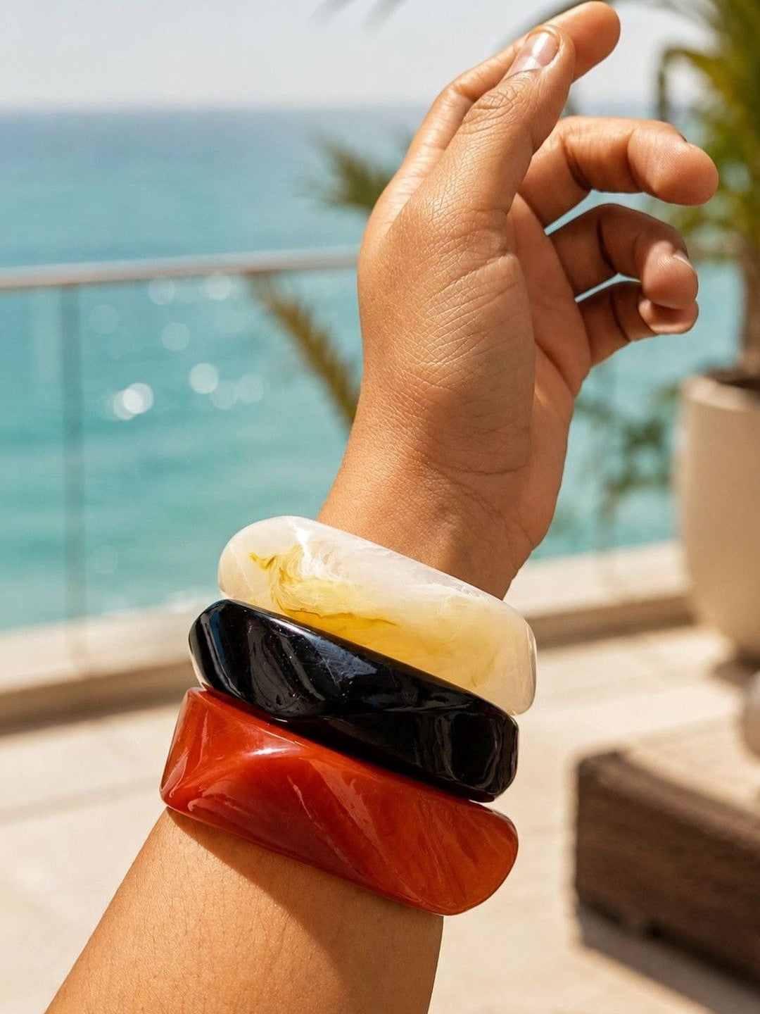 Marbled Resin Chunky Bangles for Women Set of 3