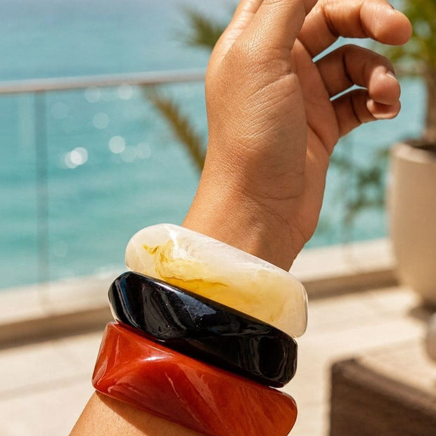 Marbled Resin Chunky Bangles for Women Set of 3