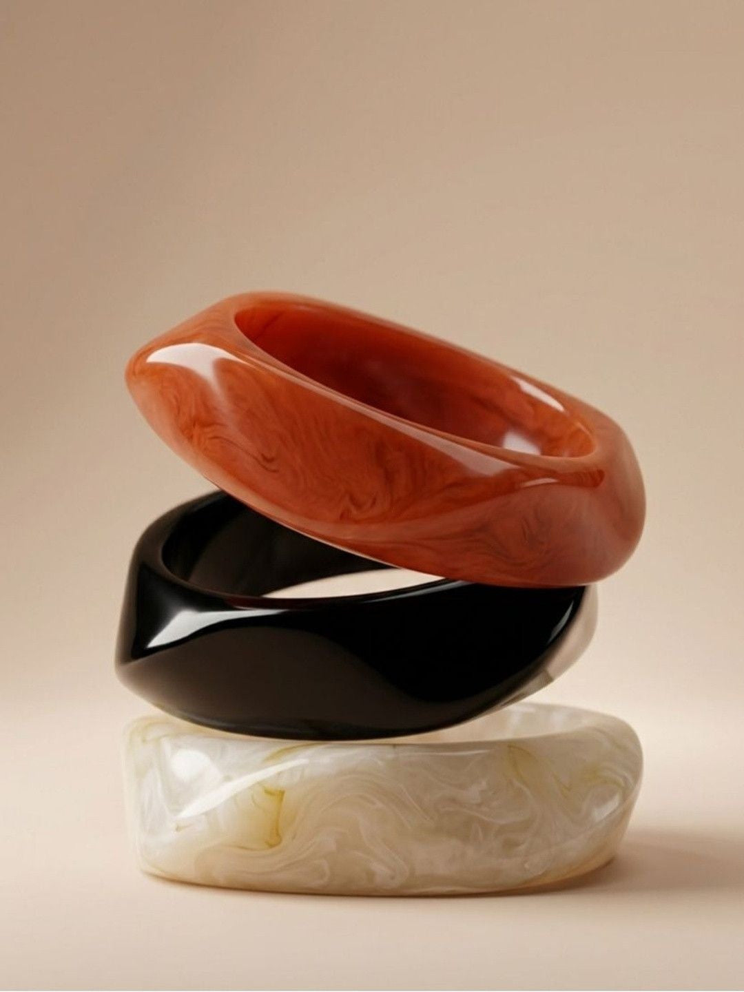 Marbled Resin Chunky Bangles for Women Set of 3
