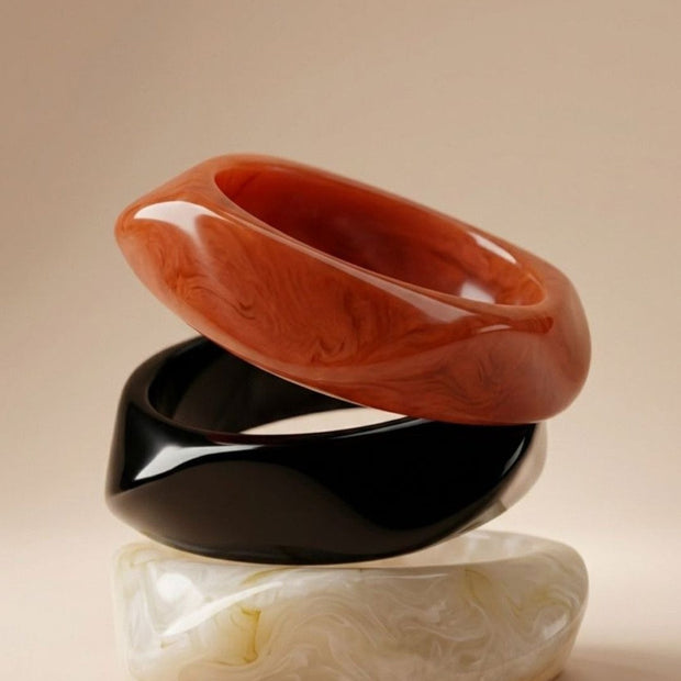 Marbled Resin Chunky Bangles for Women Set of 3