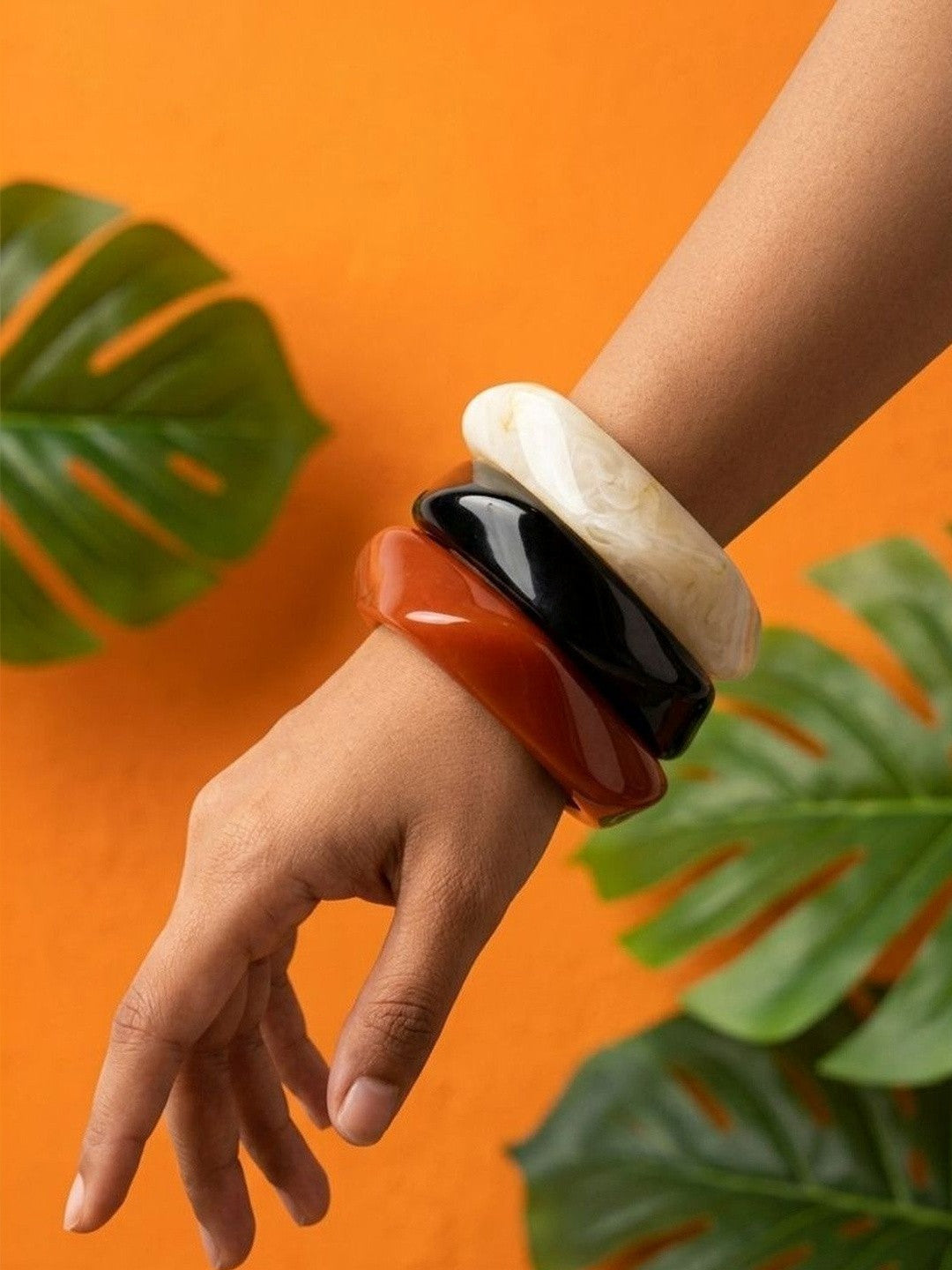 Marbled Resin Chunky Bangles for Women Set of 3