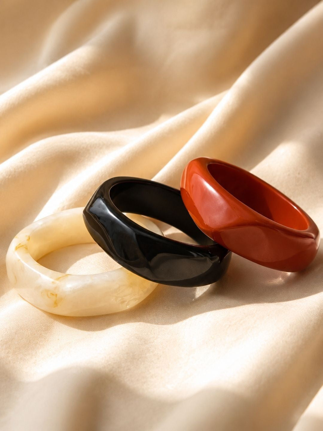 Marbled Resin Chunky Bangles for Women Set of 3